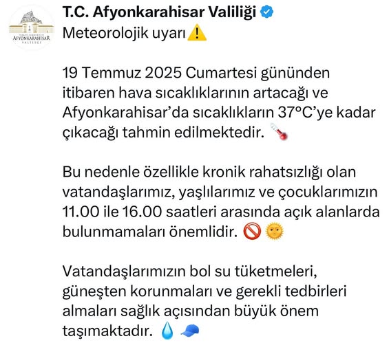 Afyonkarahisar'da Hava Sıcaklıkları Artıyor: Vatandaşlara Uyarı