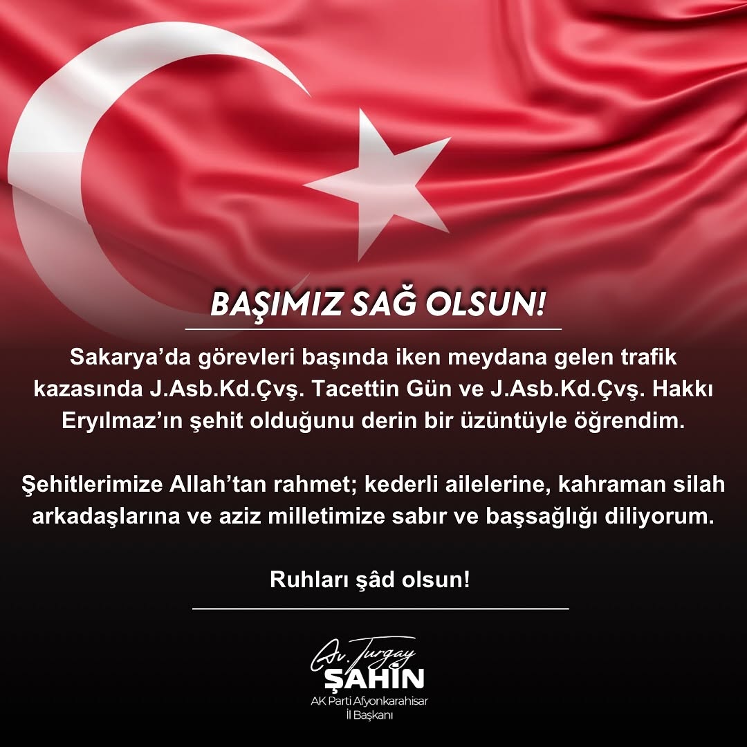 Sakarya'da Trafik Kazasında Şehit Düşen Jandarmalar için Başsağlığı Mesajı