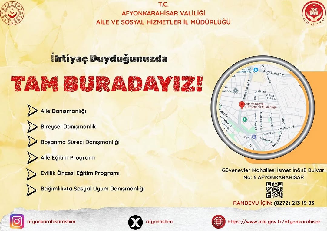 Afyonkarahisar Aile ve Sosyal Hizmetler İl Müdürlüğü Hizmetleri