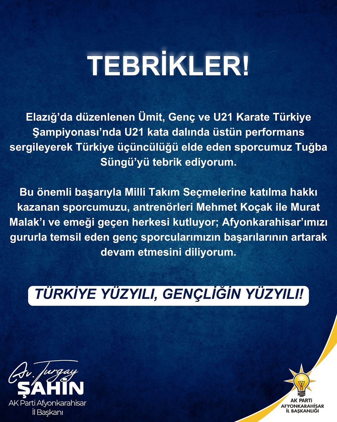 Afyonkarahisarlı Sporcumuz Tuğba Süngü, U21 Karate Türkiye Şampiyonası'nda Türkiye Üçüncülüğü Elde Etti