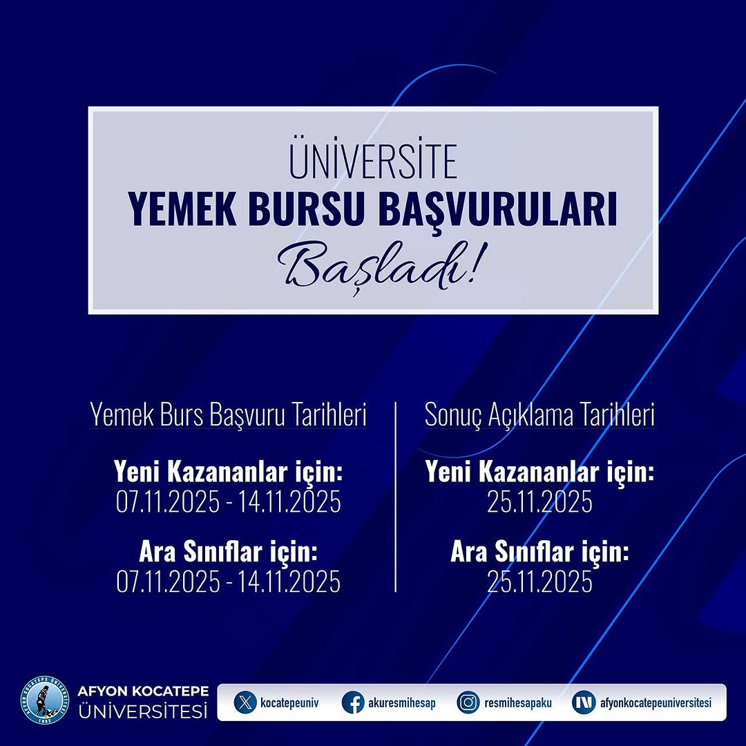 Afyon Kocatepe Üniversitesi Yemek Bursu Başvuruları Başladı