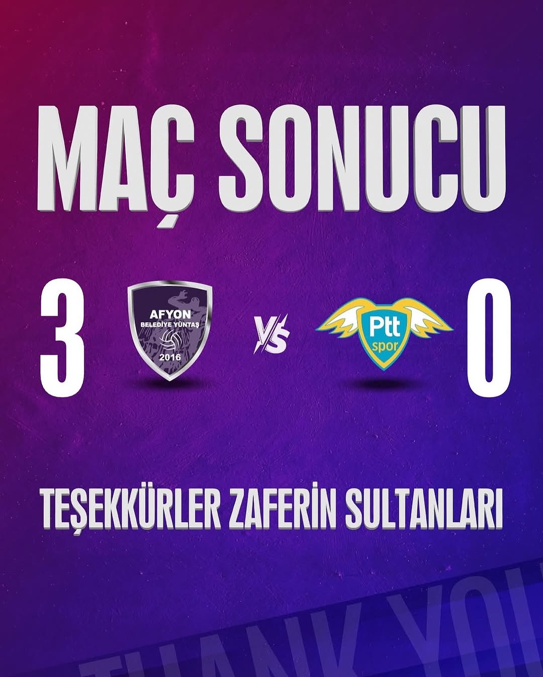 Afyon Belediye Yüntaş Voleybol Takımı PTT Spor'u 3-0 Mağlup Etti