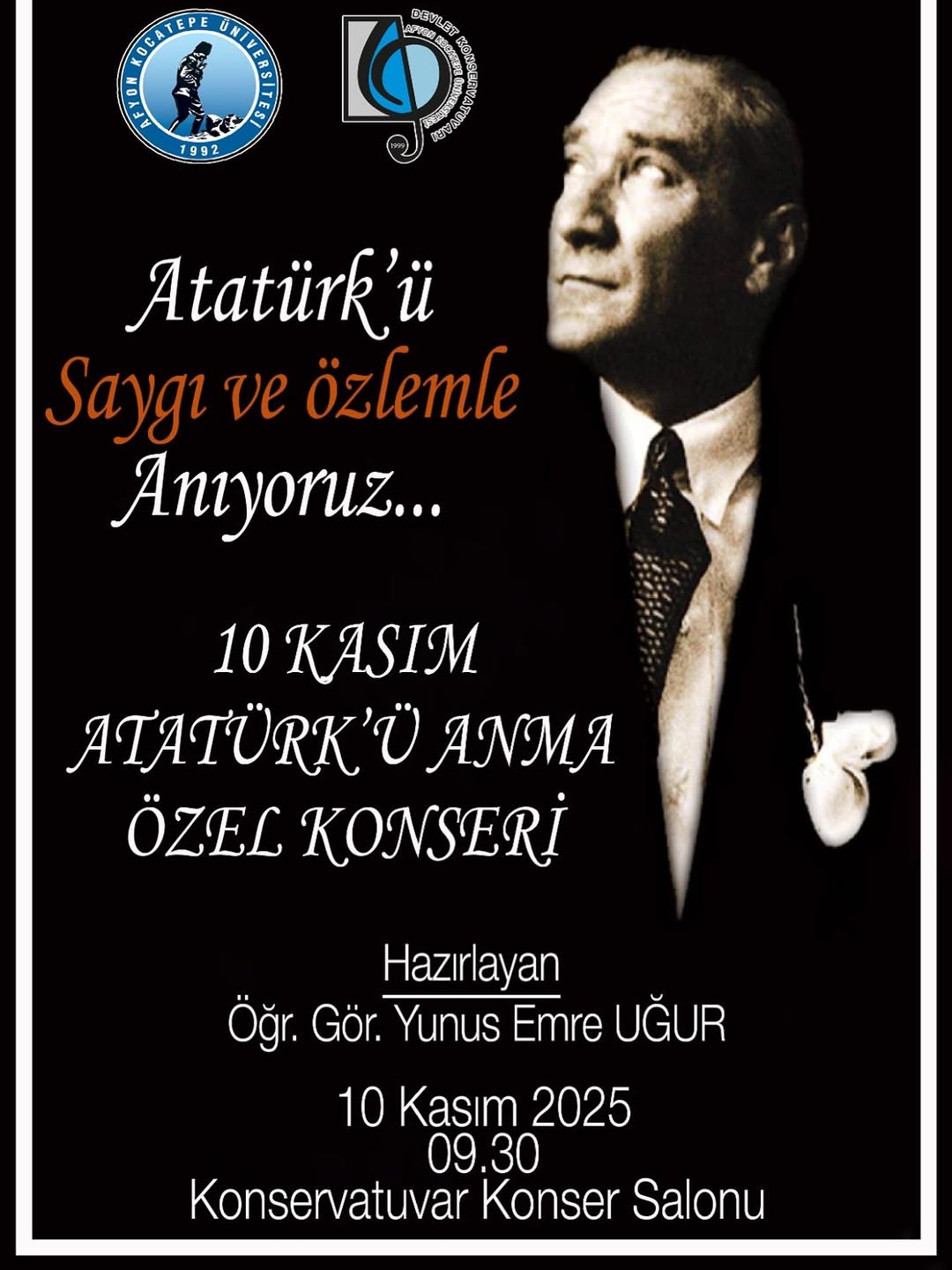 Afyon Kocatepe Üniversitesi'nde Bugün: 10 Kasım Atatürk'ü Anma Özel Konseri