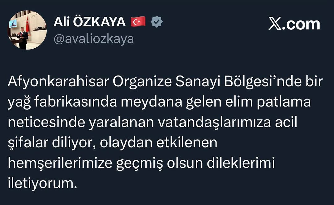 Afyonkarahisar Organize Sanayi Bölgesi'nde Yağ Fabrikasında Meydana Gelen Patlama