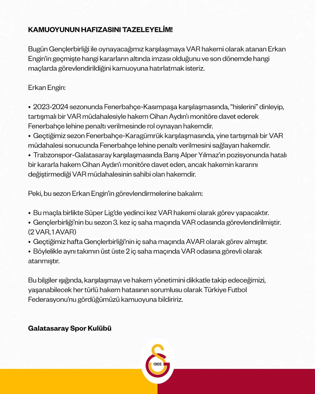 Galatasaray Spor Kulübü'nden Tarihi Bir Hatırlatma