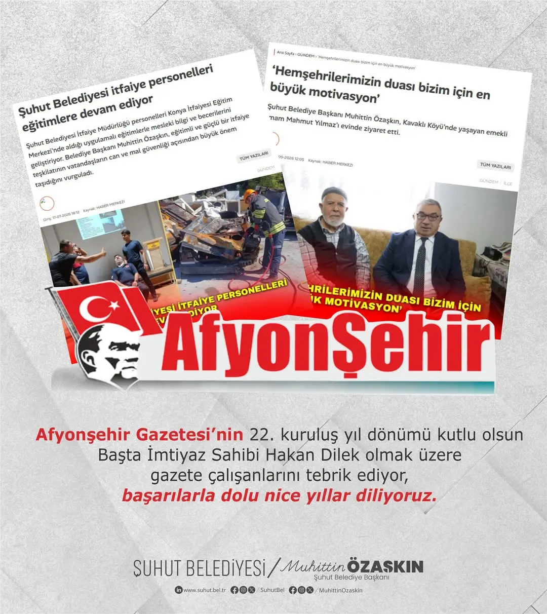 Afyonşehir Gazetesi 22. Kuruluş Yıl Dönümü Kutlu Olsun!