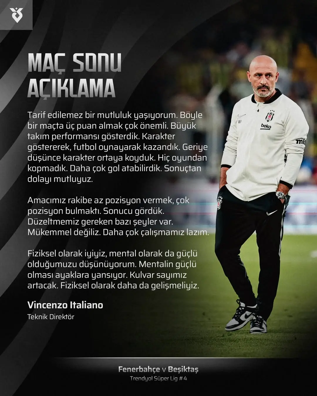Beşiktaş'ın Teknik Direktörü Vincenzo Italiano'dan Maç Sonu Açıklama