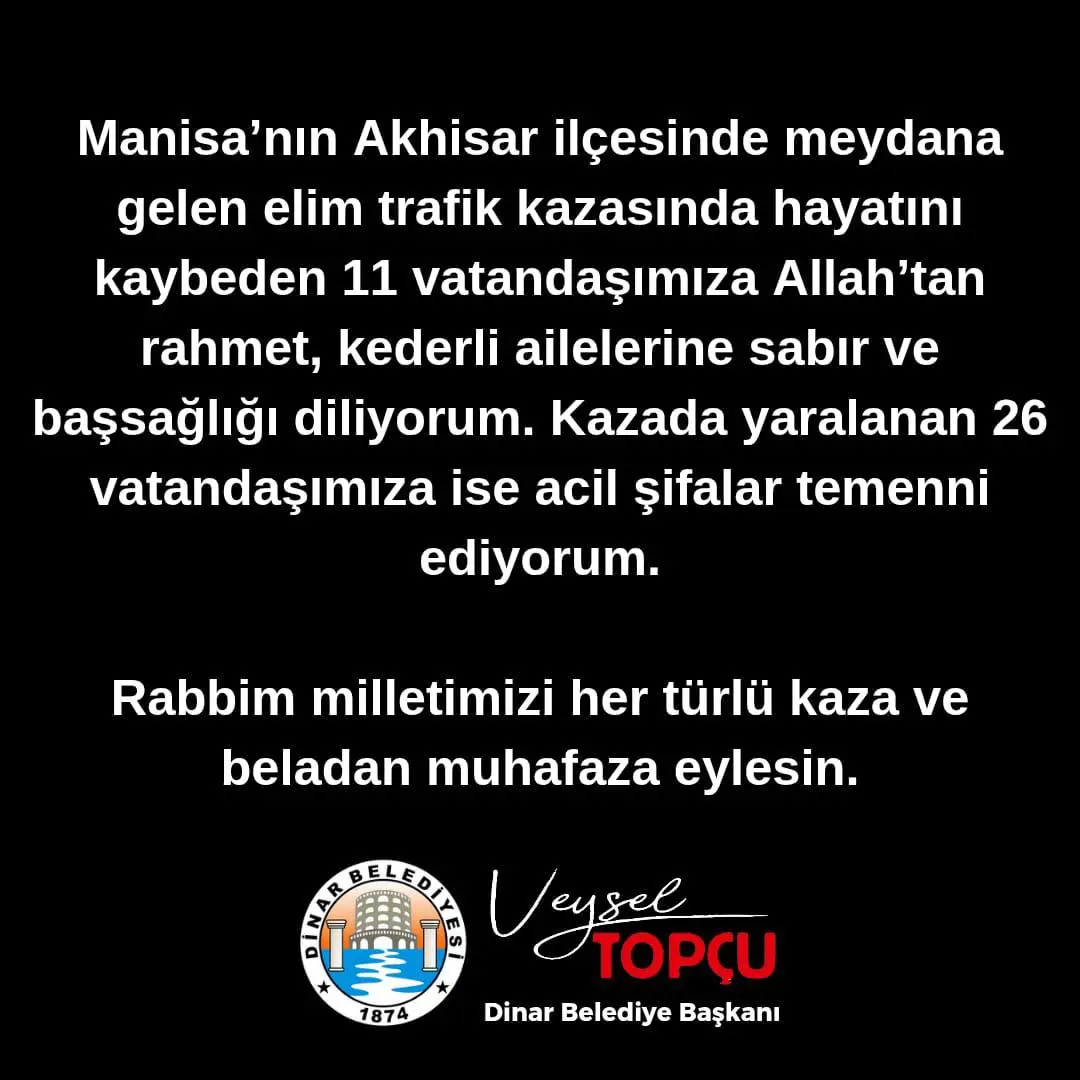 Dinar Belediyesi'nden taziye mesajı