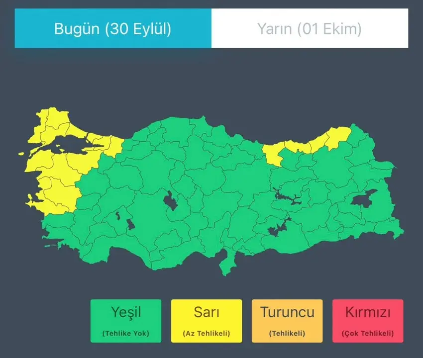 T.C. İçişleri Bakanlığı'nın Meteorolojik Uyarısı