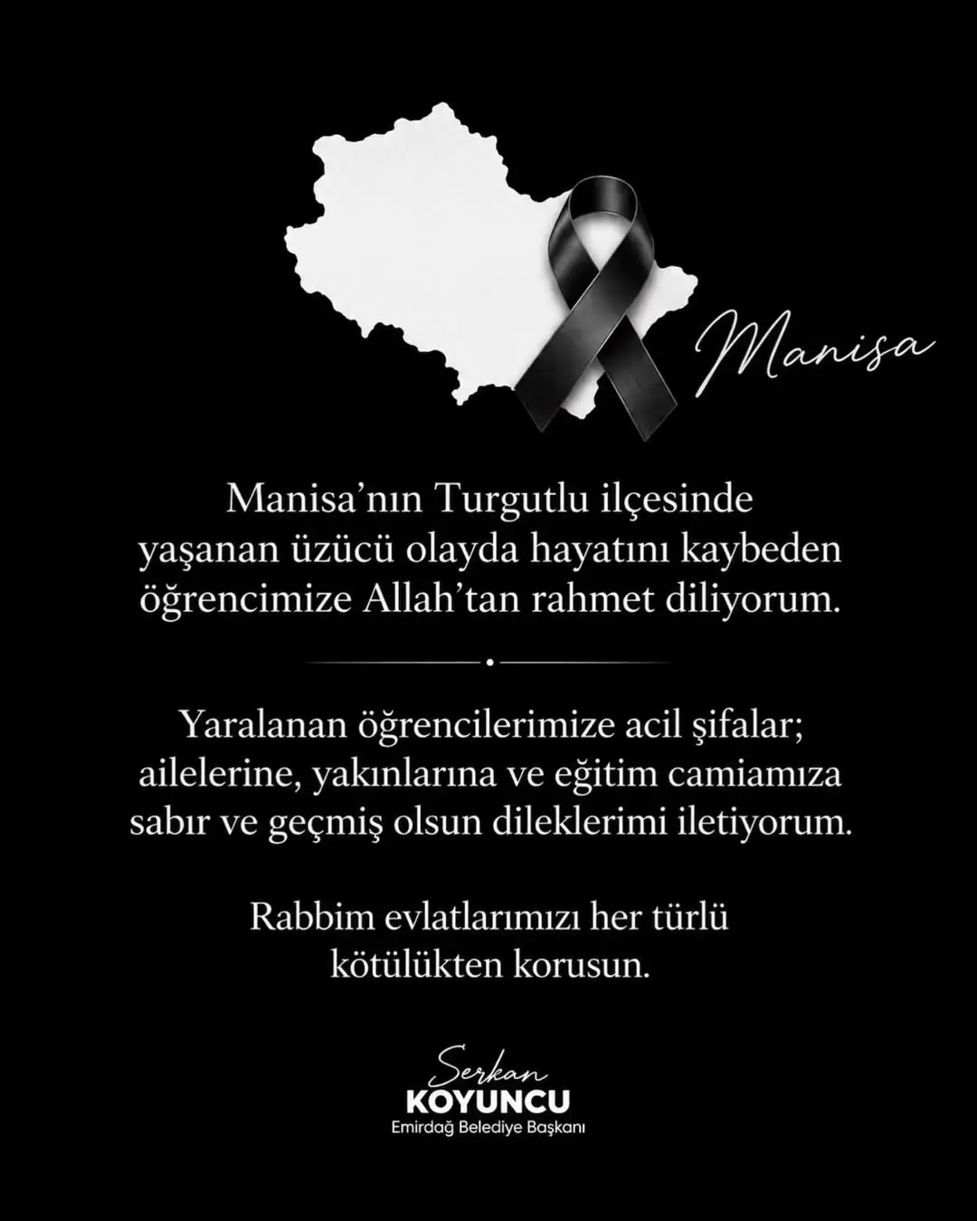 Turgutlu İlçesinde Yaşanan Üzücü Olayda Hayatını Kaybeden Öğrenci İçin Başsağlığı Mesajı