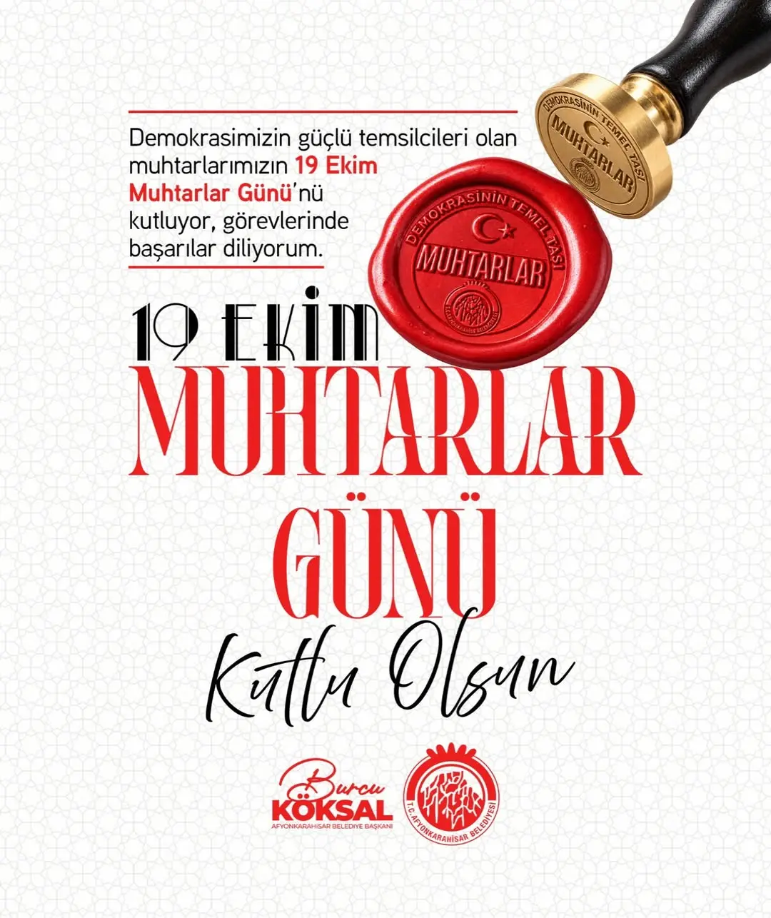 Afyonkarahisar Belediye Başkanı Burcu Köksal'dan Muhtarlar Günü Kutlaması