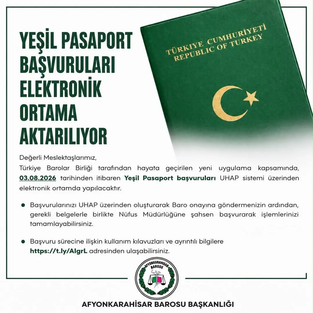 Türkiye Barolar Birliği'nden Yeşil Pasaport Başvuru Duyurusu