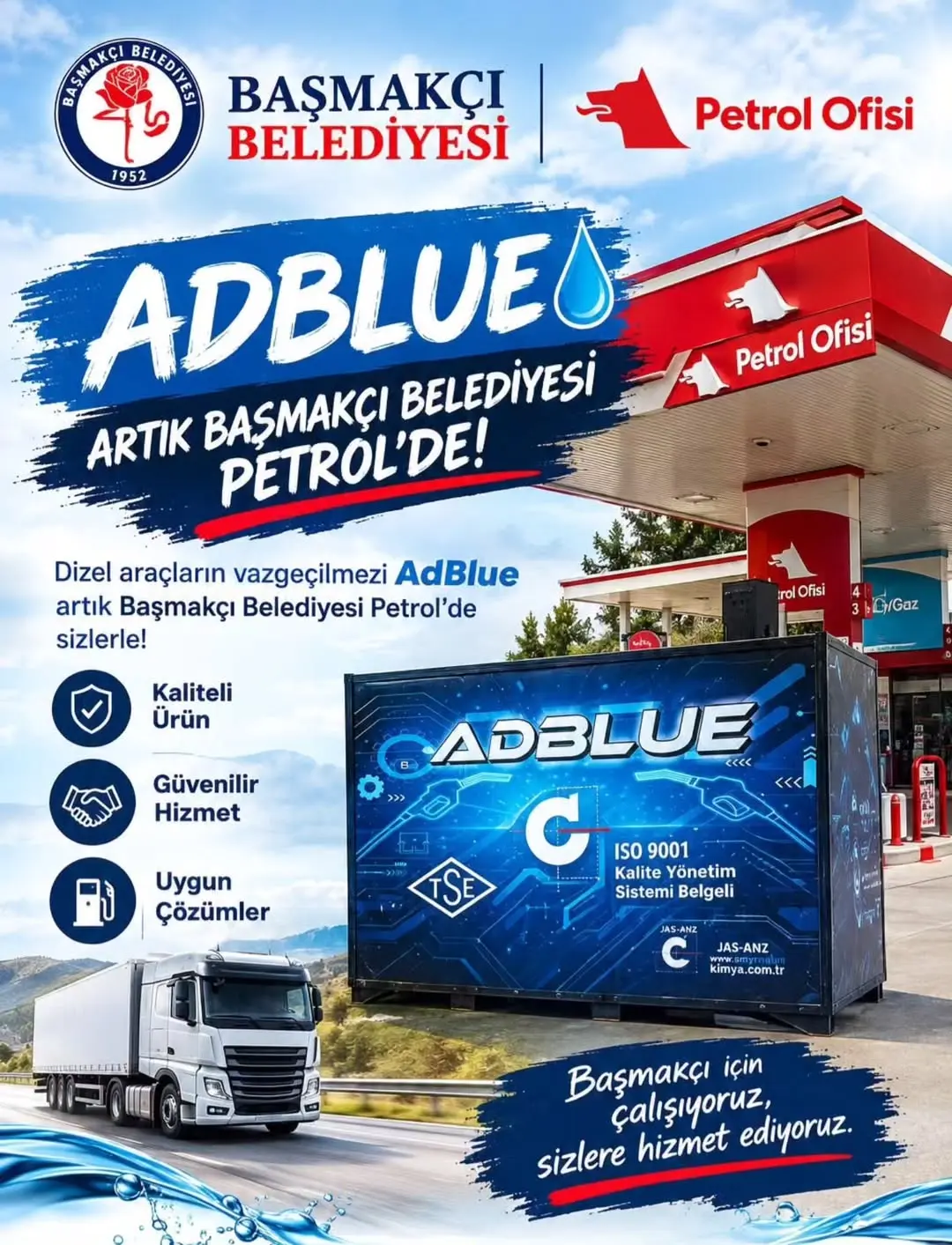 Başmakçı Belediyesi Akaryakıt Şatış İstasyonu’nda AdBlue satışı hizmete açılmıştır. ...
