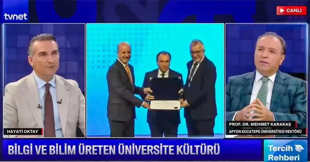 Rektör Prof. Dr. Mehmet Karakaş, TVNET'te Afyon Kocatepe Üniversitesi Tercih Rehberi Programında