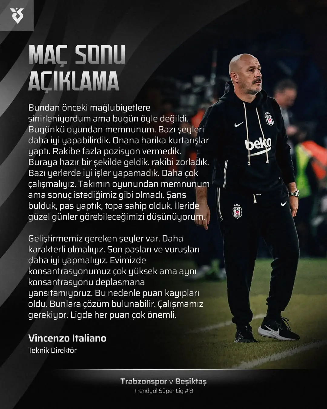 Beşiktaş Teknik Direktörü Vincenzo Italiano'dan Maç Sonu Açıklama
