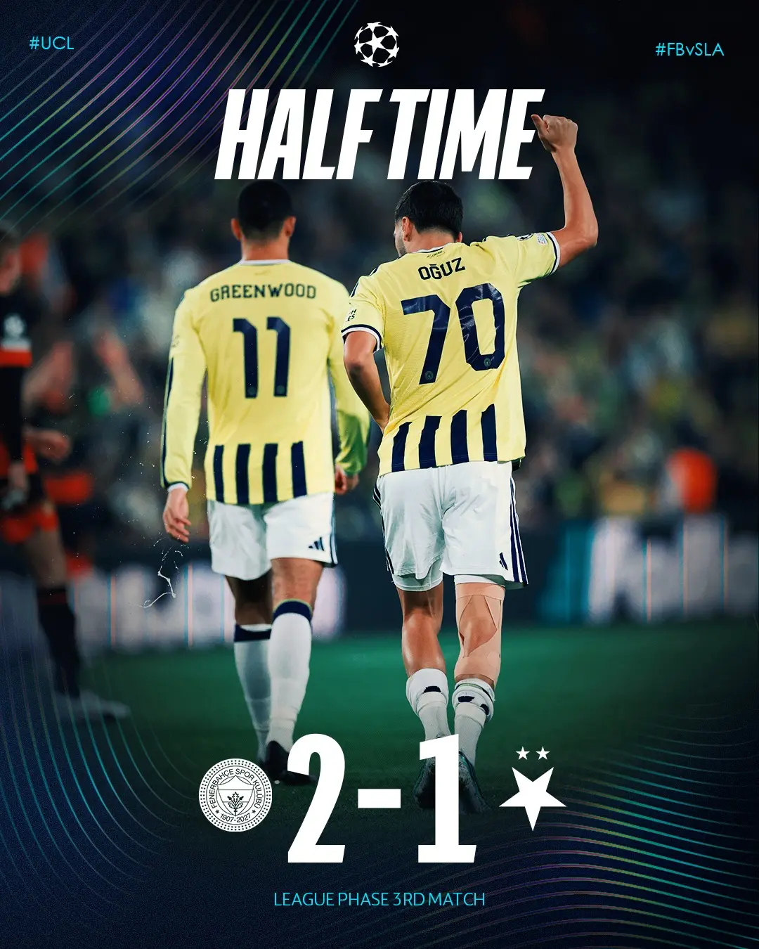 Fenerbahçe Şampiyonlar Ligi Maçında İlk Yarıyı 2-1 Önde Tamamlıyor
