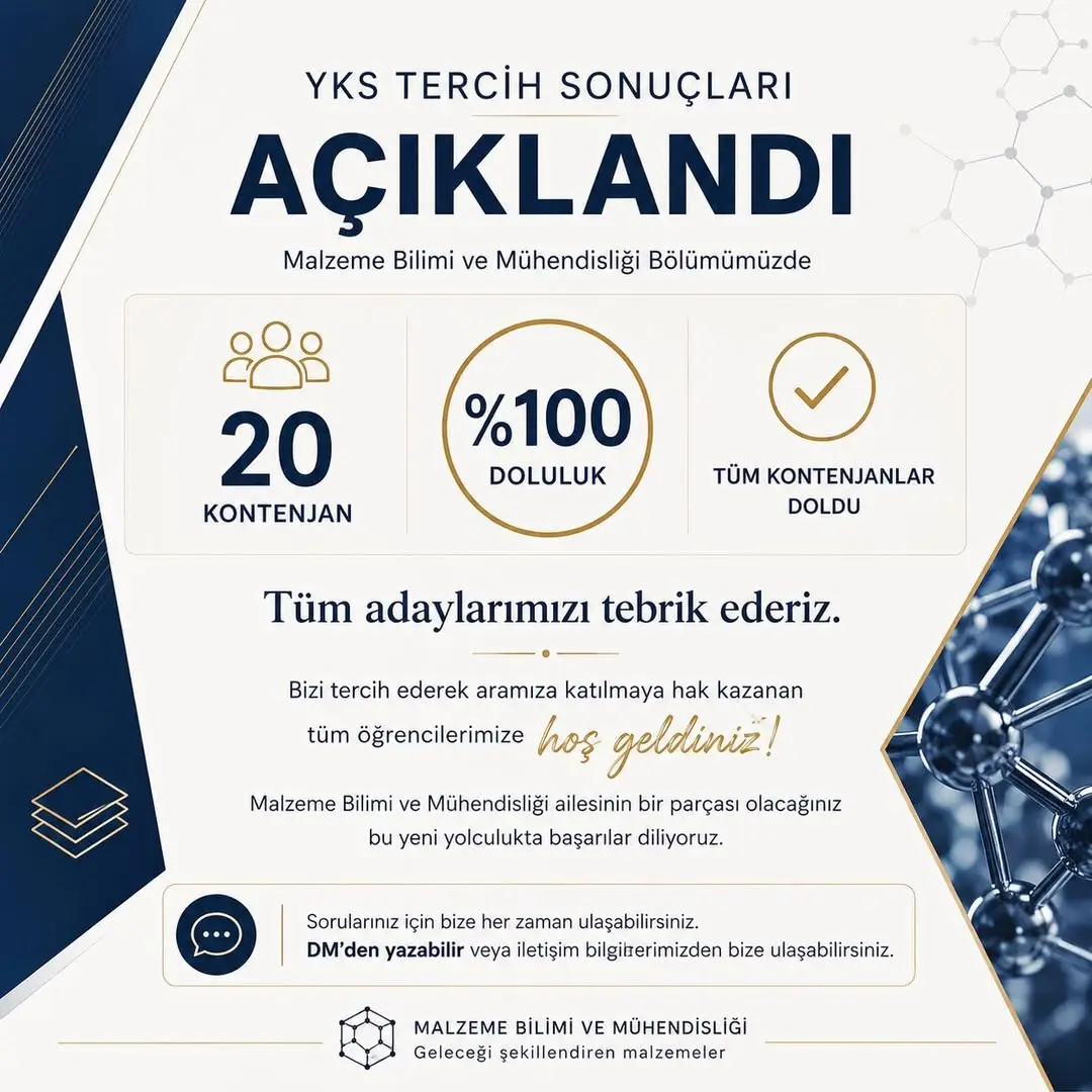 Afyon Kocatepe Üniversitesi Malzeme Bilimi ve Mühendisliği Bölümü Kontenjanı Dolu!
