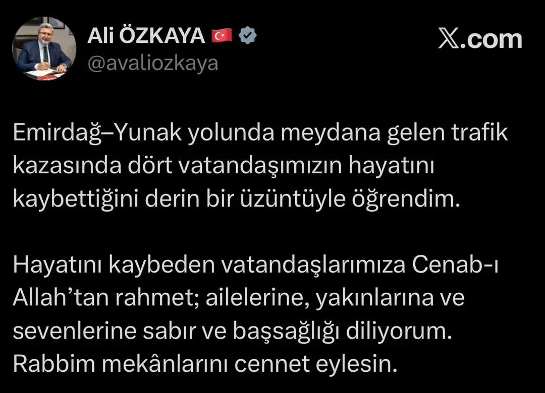 Emirdağ–Yunak Yolunda Trafik Kazasında Dört Vatandaş Hayatını Kaybetti