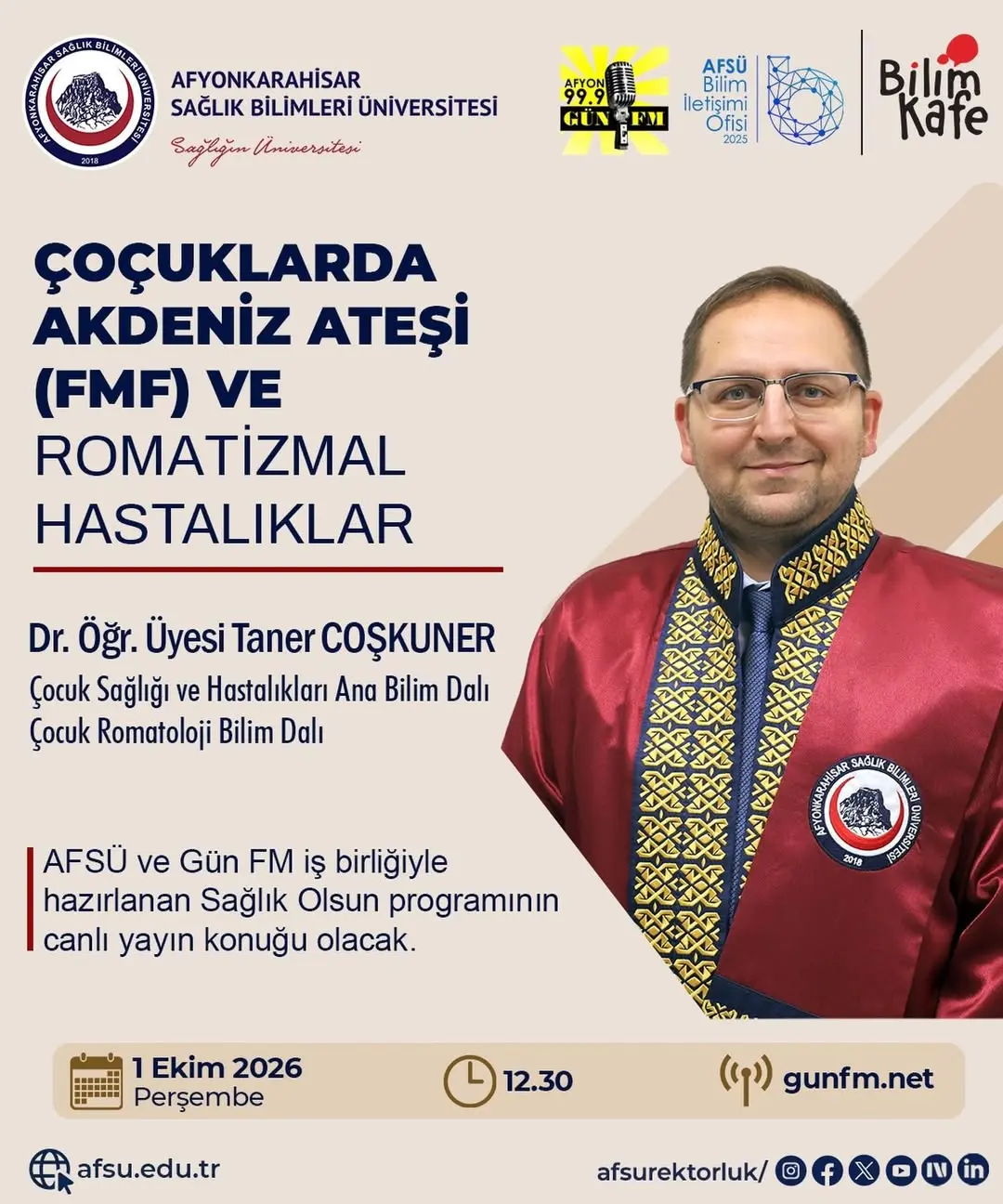 Afyonkarahisar Sağlık Bilimleri Üniversitesi AFSÜ Dr. Öğr. Üyesi Taner COŞKUNER'i Konuk Ediyor