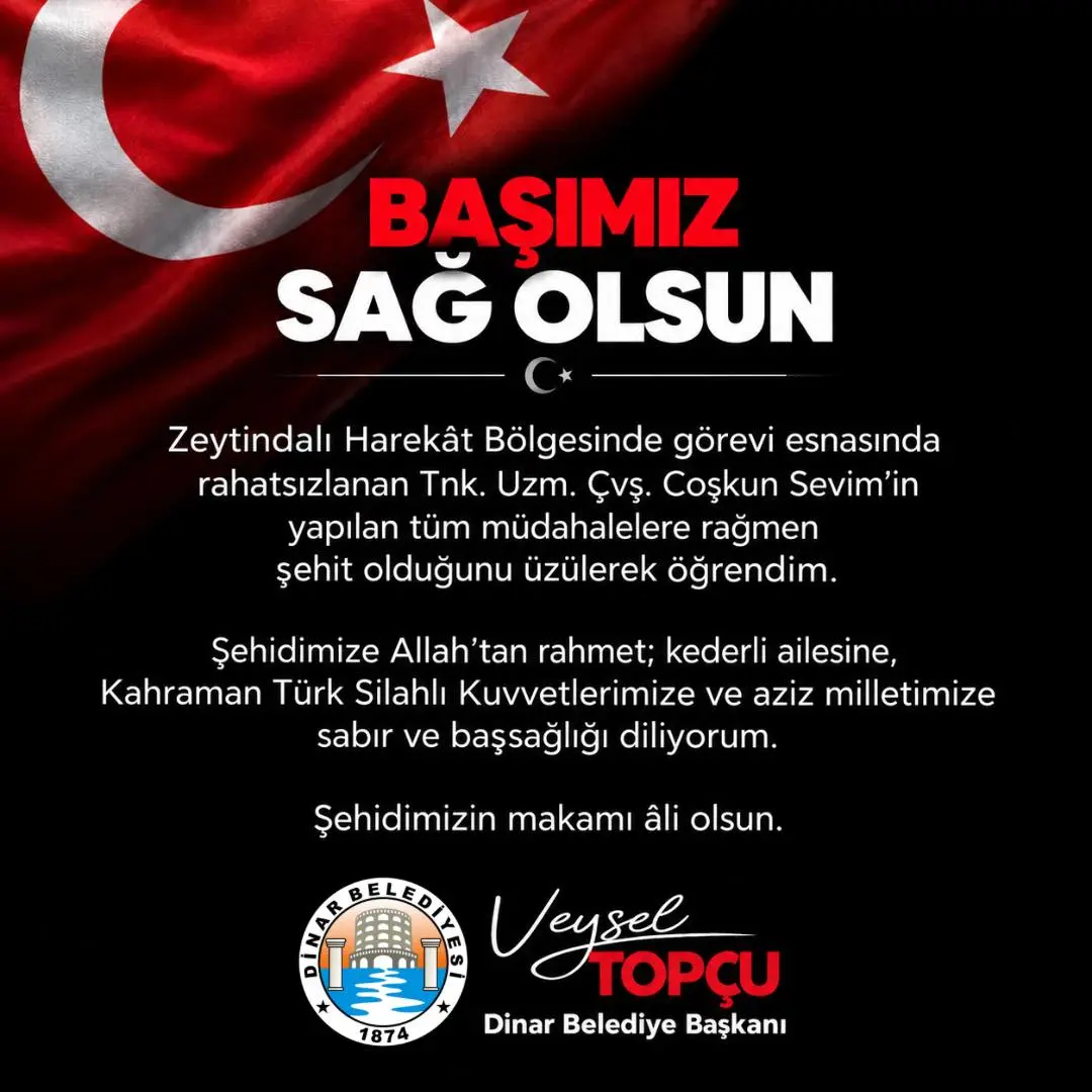 Zeytindalı Harekat Bölgesi'nde Görev Yapan Askerimiz Şehit Oldu
