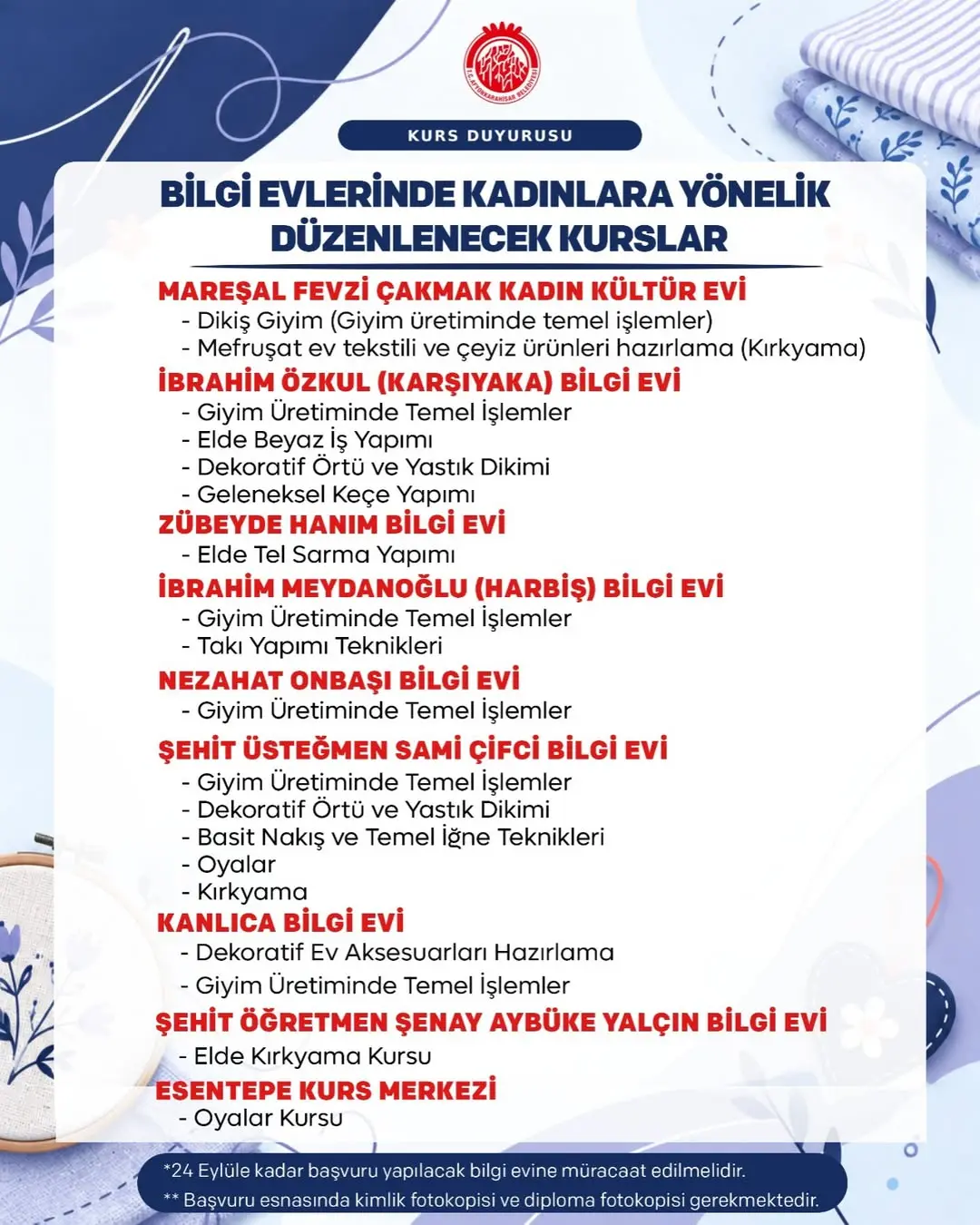 Afyonkarahisar Belediyesi Kadınlara El Sanatları ve Mesleki Kurslar Başlatıyor