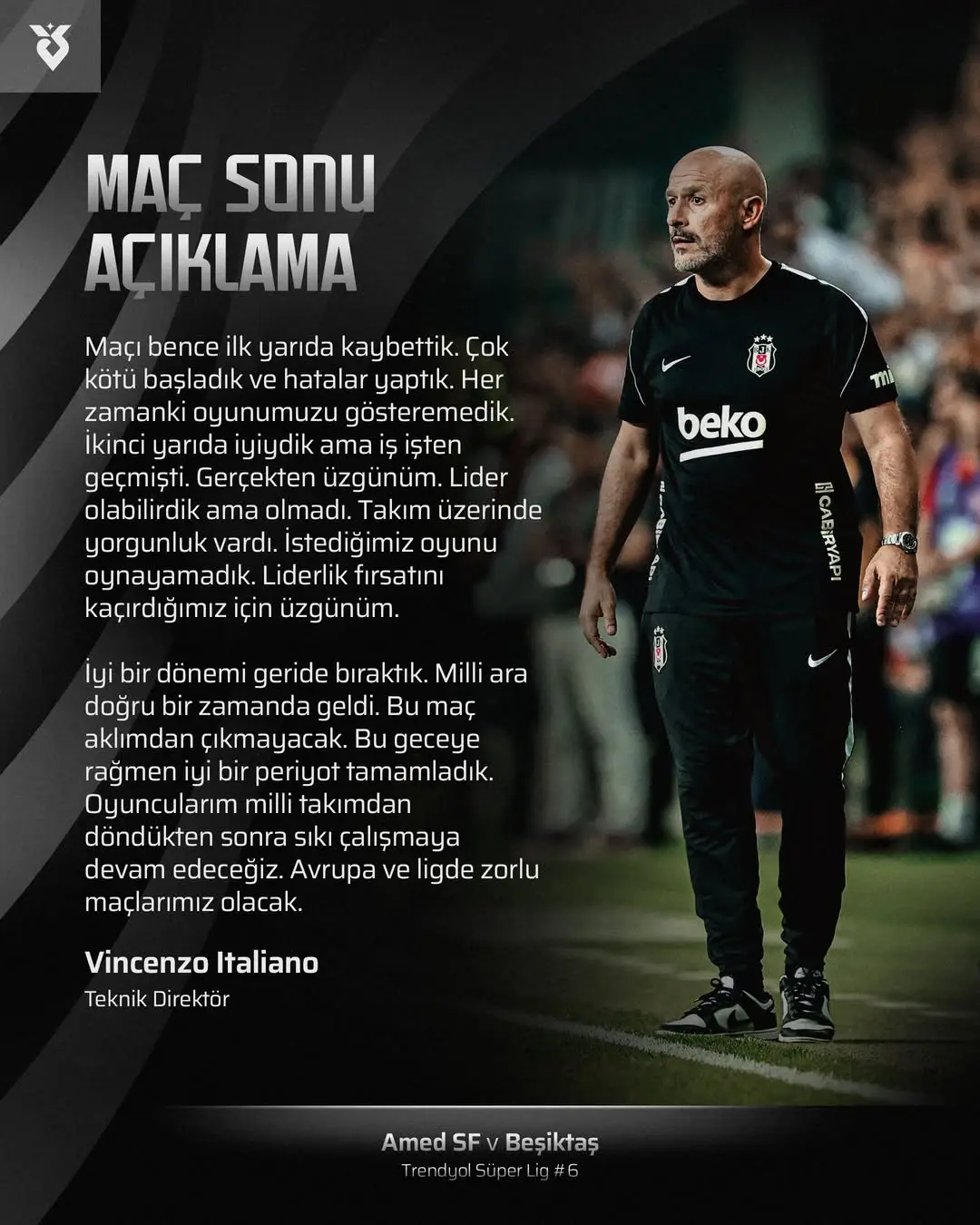 Beşiktaş Teknik Direktörü Vincenzo Italiano'dan Maç Sonu Açıklama