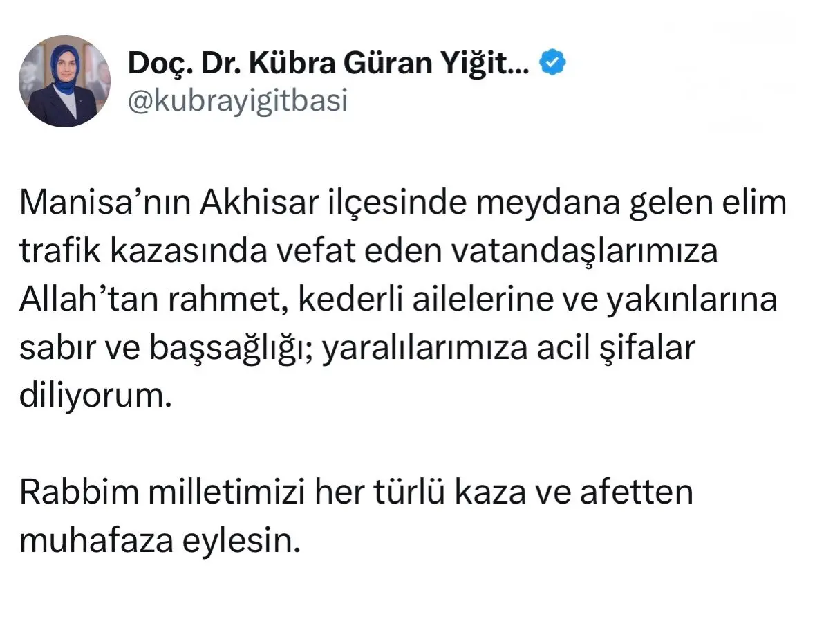 Manisa Akhisar'da Trafik Kazasında Vefat Edenler İçin Başsağlığı Mesajı