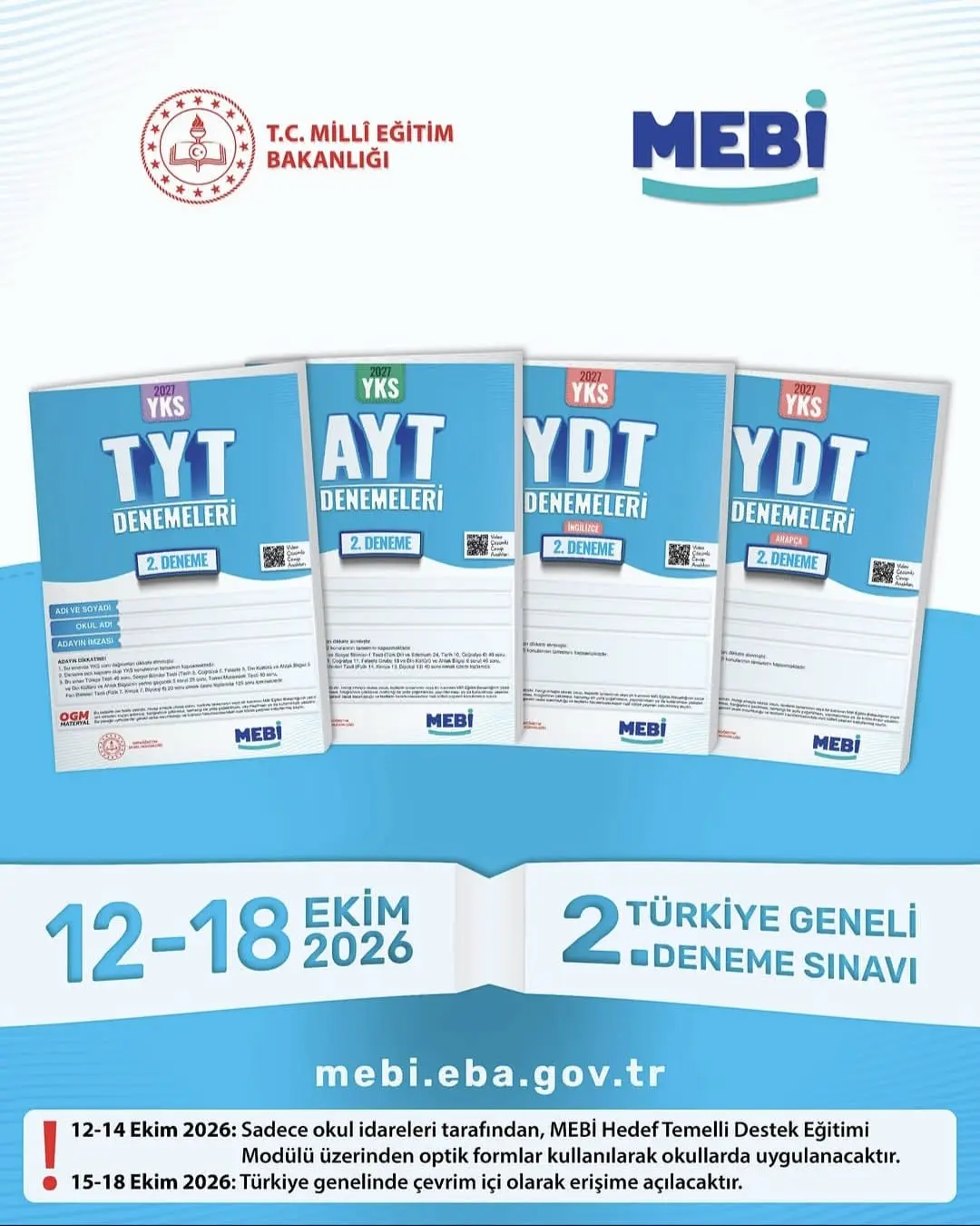 2027 YKS Türkiye Geneli 2. Deneme MEBİ’de!