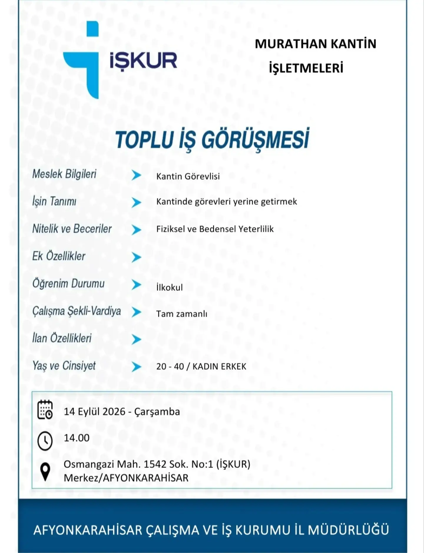 Murathan Kantin Personel Alımı Duyurusu