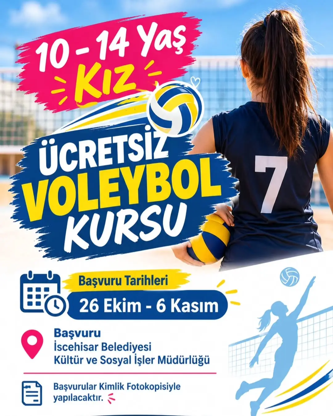 İscehisar Belediyesi'nden Ücretsiz Voleybol Kursu Duyurusu