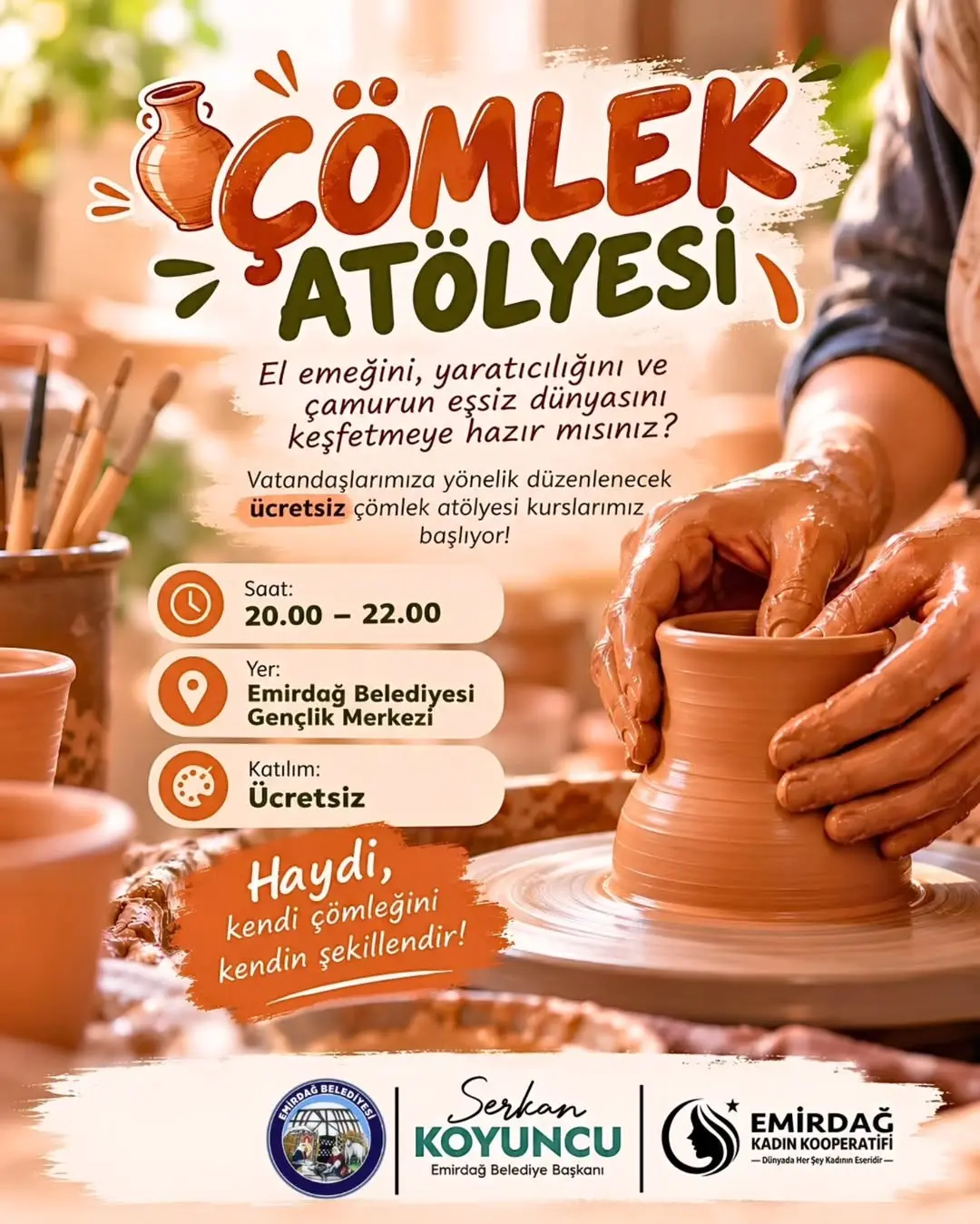 Emirdağ Belediyesi Gençlik Merkezi'nde Ücretsiz Çömlek Atölyesi Başlıyor!