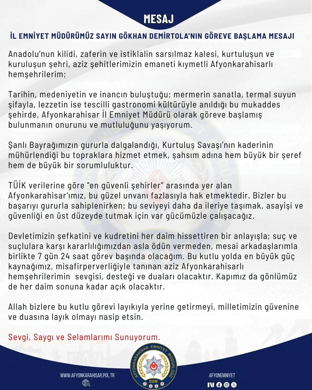 Yeni İl Emniyet Müdürü Göreve Başladı