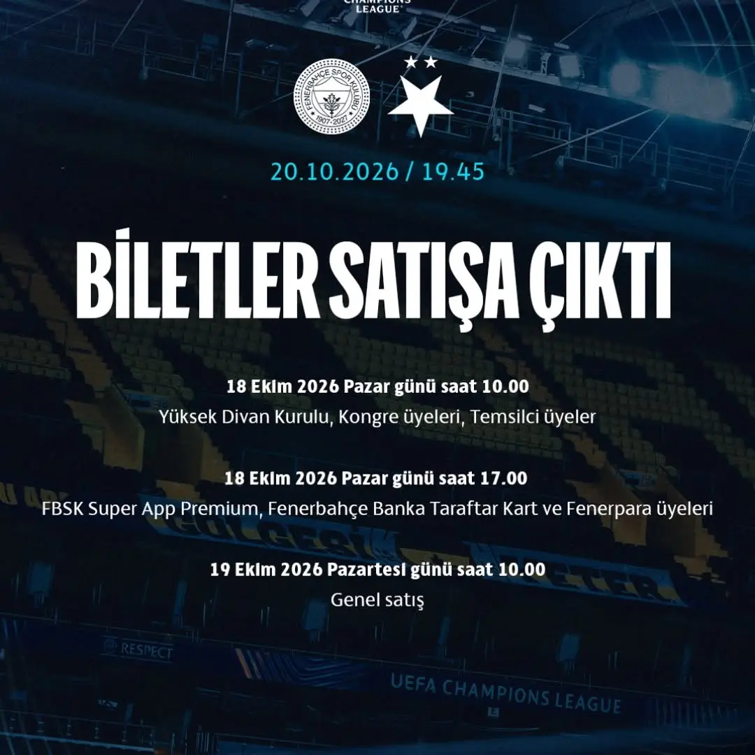 Fenerbahçe, UEFA Şampiyonlar Ligi 3. Hafta Maçı Bilet Satışı Başladı
