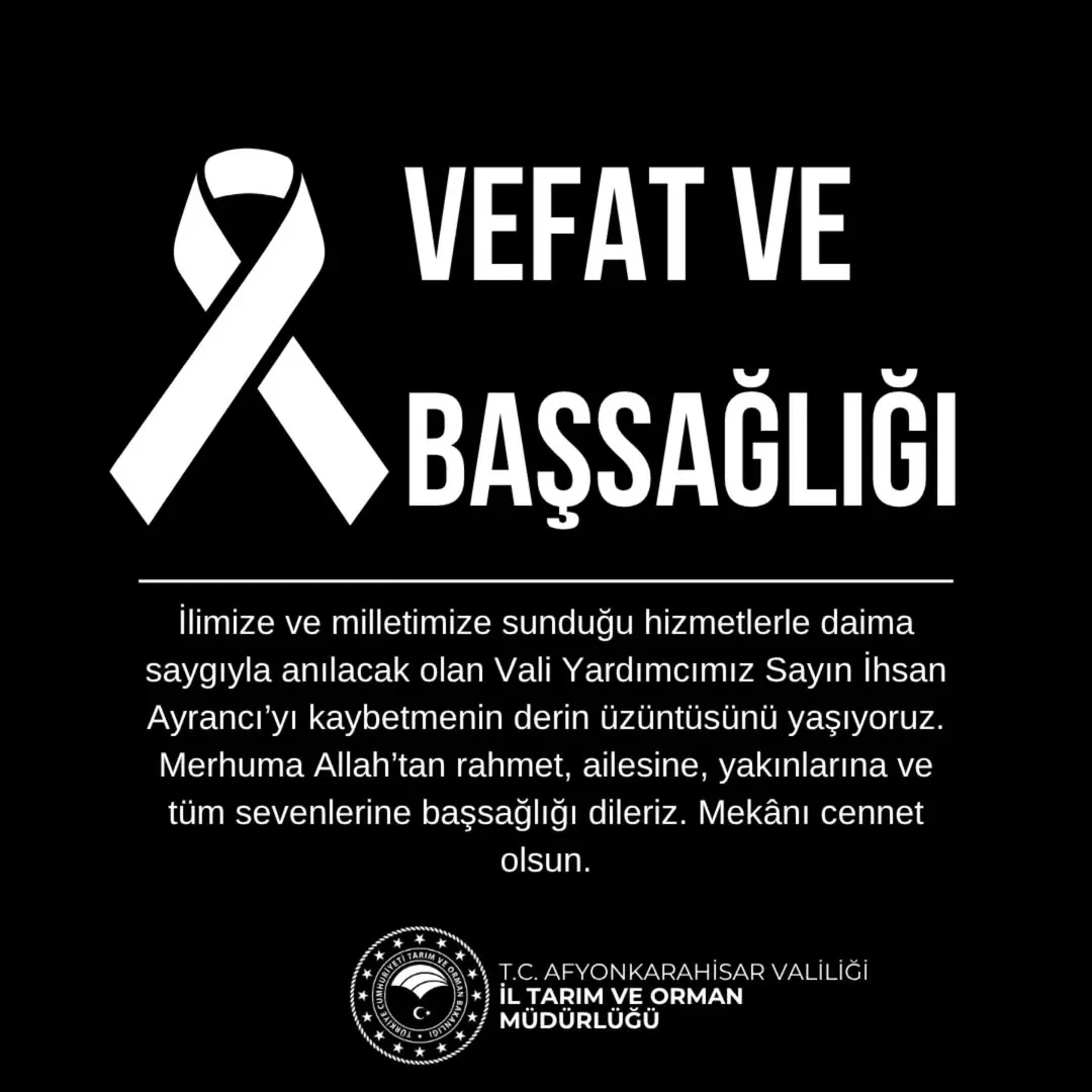 Afyonkarahisar Valiliği'nden Başsağlığı Mesajı