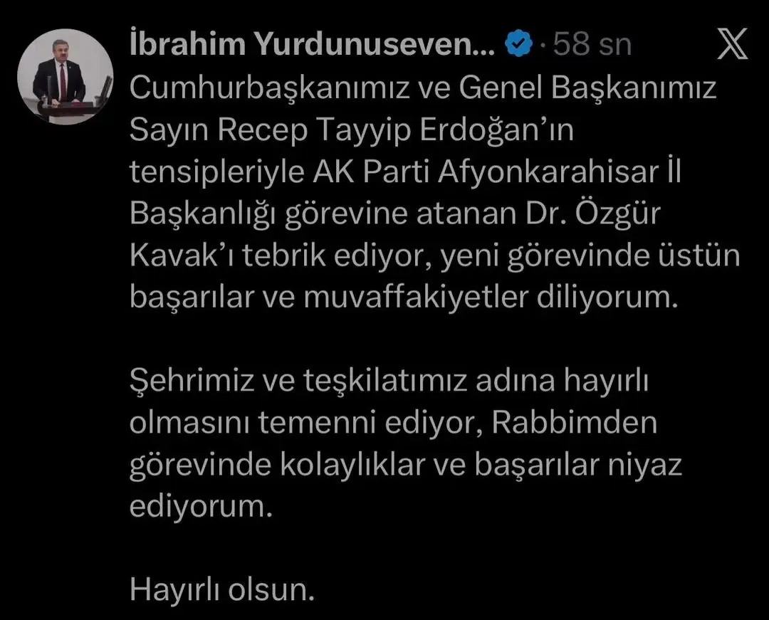 AK Parti Afyonkarahisar İl Başkanlığı'na Dr. Özgür Kavak Atandı