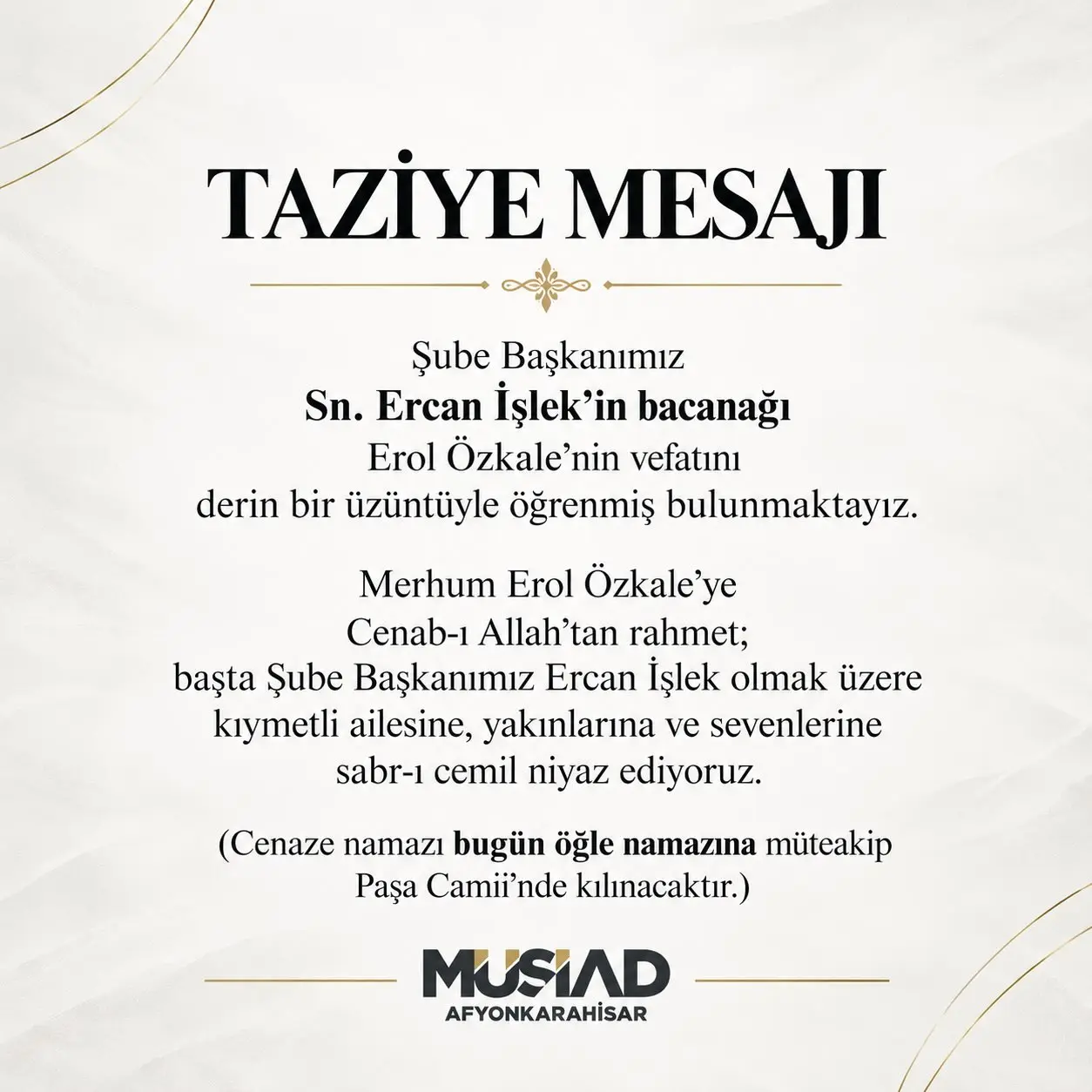 Erol Özkale'nin Vefatı Duyuruldu