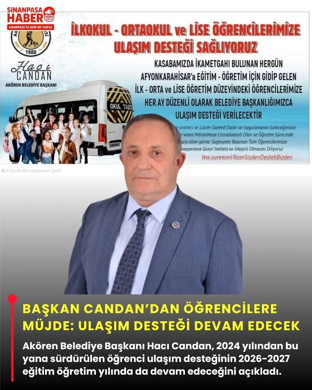Başkan Hacı Candan'dan Öğrencilere Müjde: Ulaşım Desteği 2026-2027'de Devam Edecek