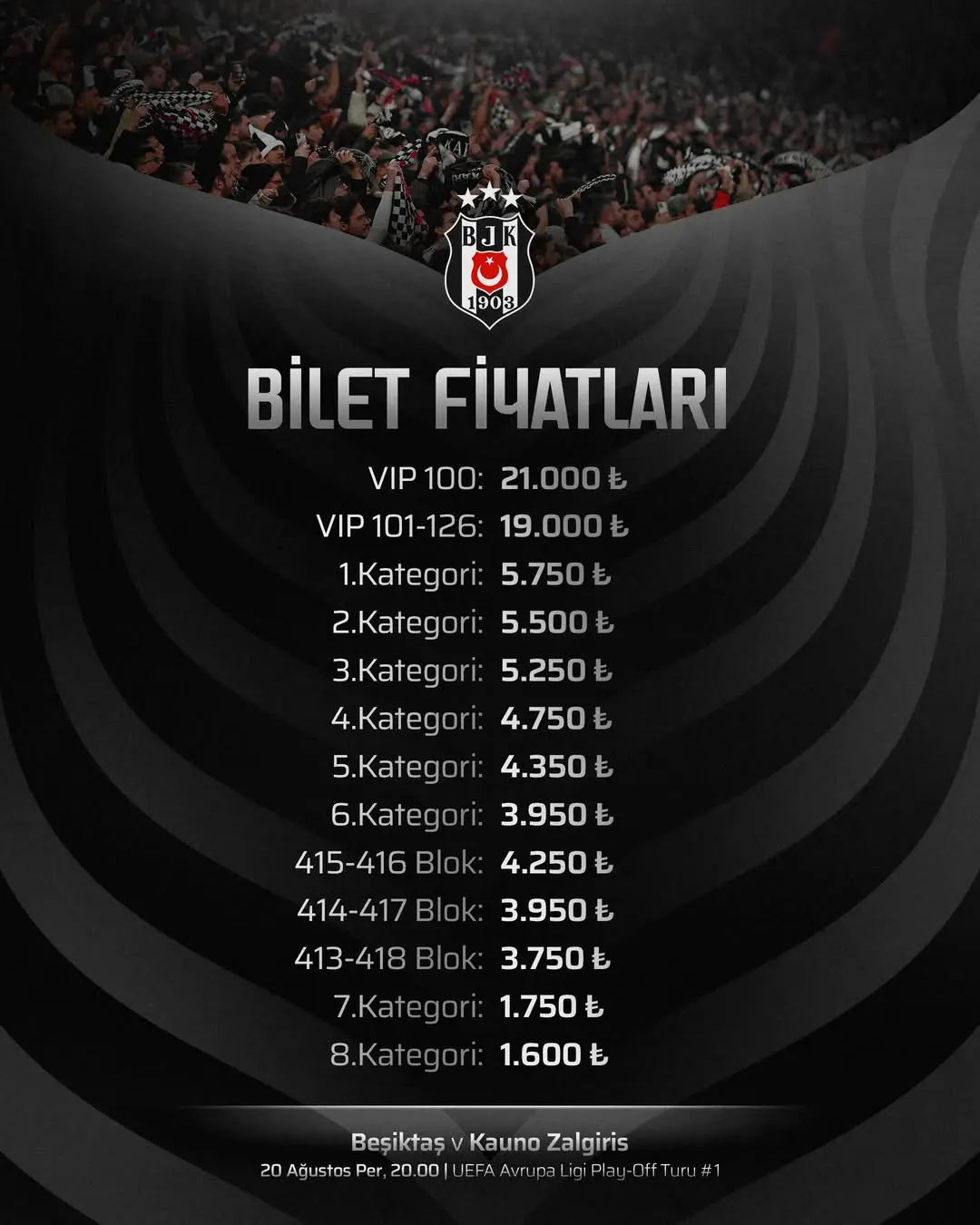 Beşiktaş'ın Kauno Zalgiris Maçı Biletleri Hakkındaki Duyurusu