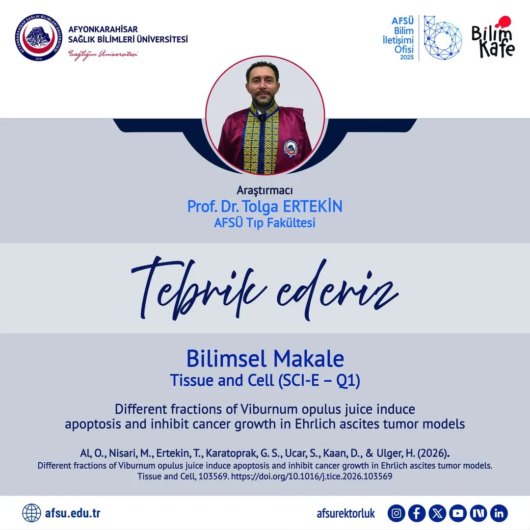 AFSÜ Akademisyenlerinden Yüksek Etki Değerine Sahip Bilimsel Makale