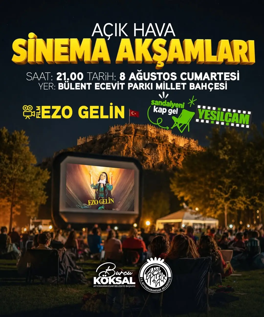 Afyonkarahisar Belediye Başkanı Burcu Köksal'dan Açık Hava Sinema Etkinliği Duyurusu