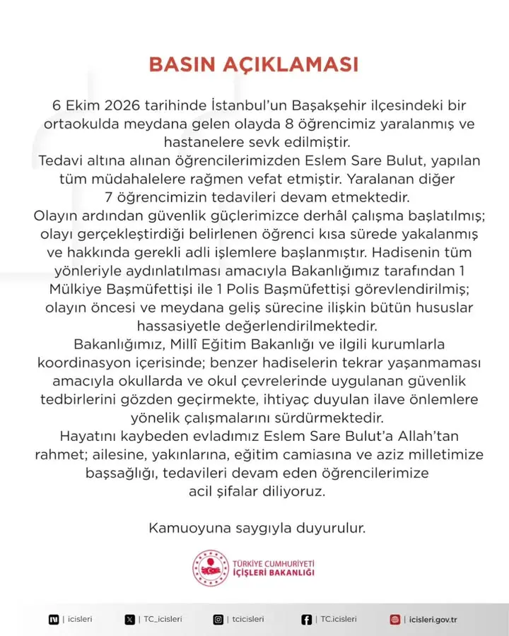 Başakşehir'deki Ortaokul Olayı: 1 Öğrenci Hayatını Kaybetti, 7 Öğrenci Yaralı