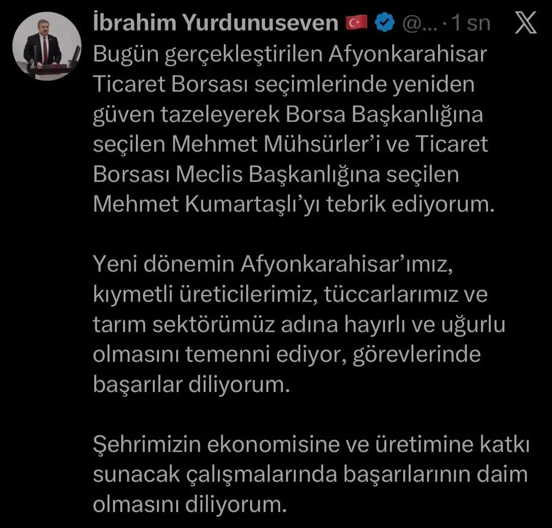 Afyonkarahisar Ticaret Borsası Seçimlerinde Yeniden Başkanlığa Seçilen Mehmet Mühsürler ve Meclis Başkanlığına Seçilen Mehmet Kumartaşlı Tebrik Edildi
