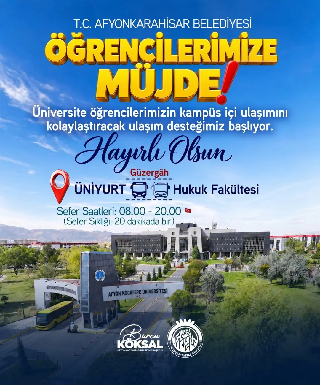Afyon Kocatepe Üniversitesi Öğrencilerine Kampüs İçi Ulaşım Desteği Başlıyor