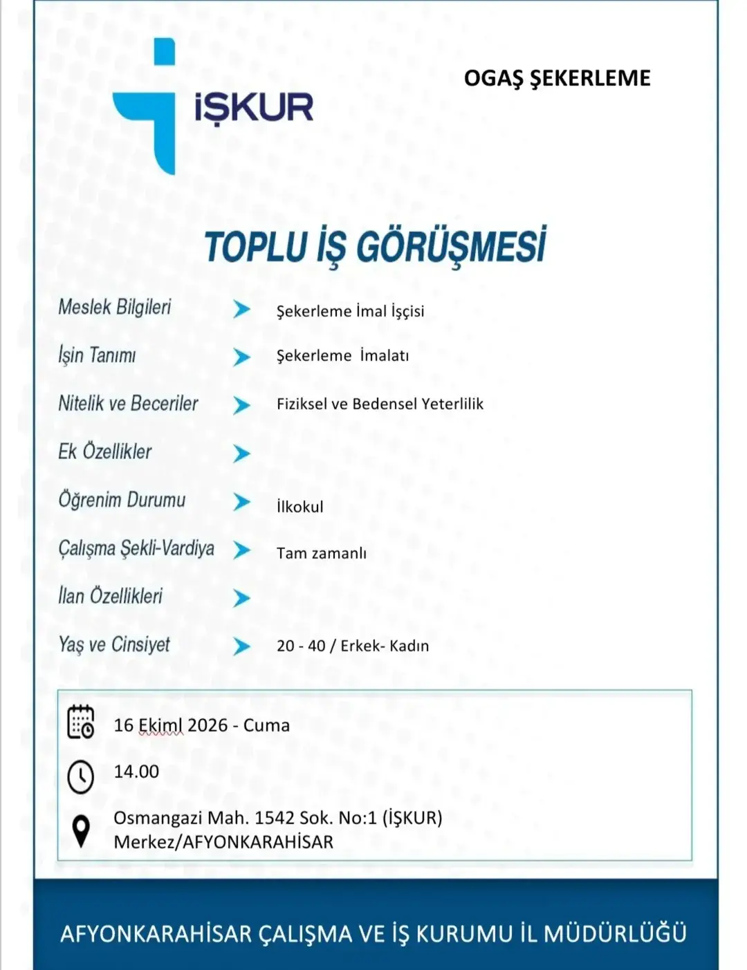 Ogaş Sekerleme Gıda Tur. San. Tic. A.Ş. Personel Alımı İlanı