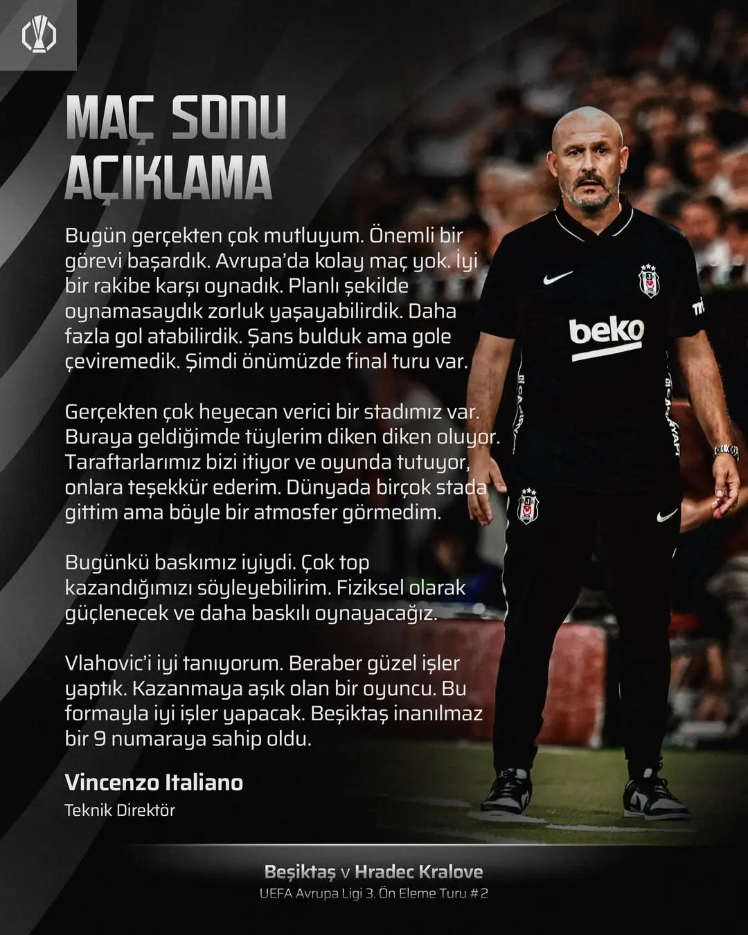 Beşiktaş'ın Teknik Direktörü Vincenzo Italiano Maç Sonu Açıklamalarda Bulundu