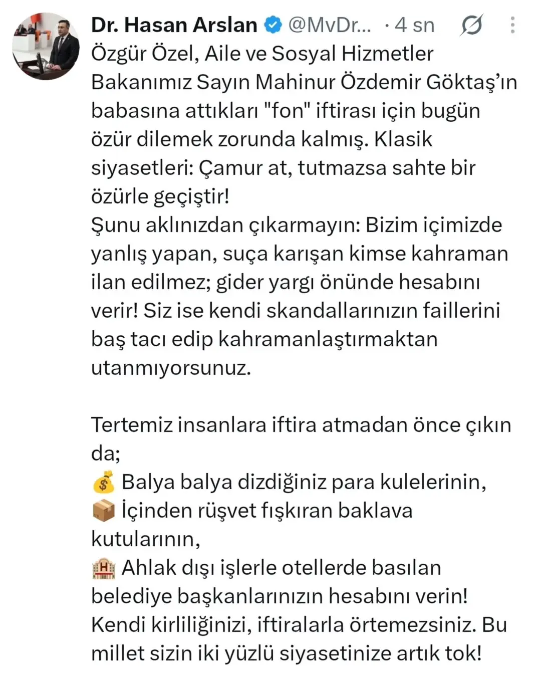 Özgür Özel'den Aile ve Sosyal Hizmetler Bakanı'na Özür Dileme Zorunluluğu