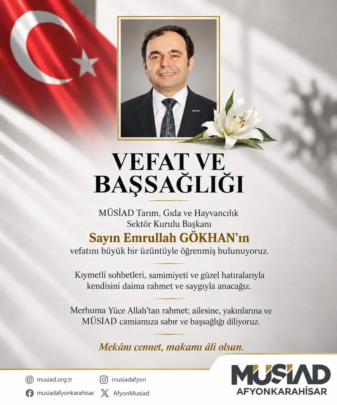 MÜSİAD Afyonkarahisar Şubesi'nden Emrullah Gökhan'a Veda