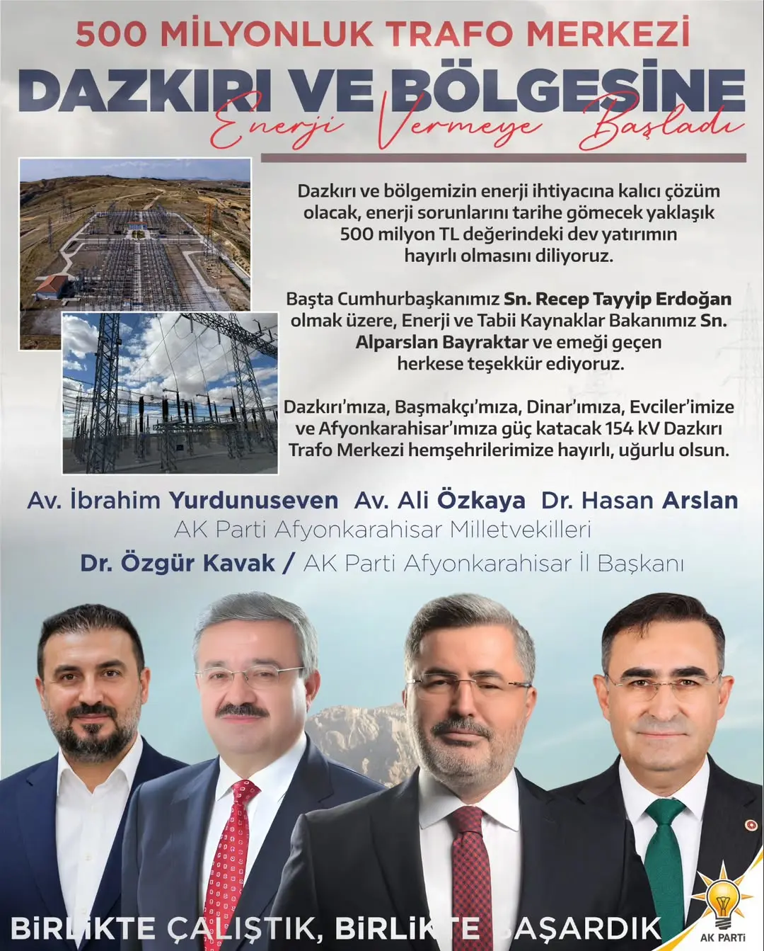 Ak Parti Afyonkarahisar Milletvekili Hasan Arslan'dan 500 Milyon TL'lik Enerji Yatırımı Açıklaması