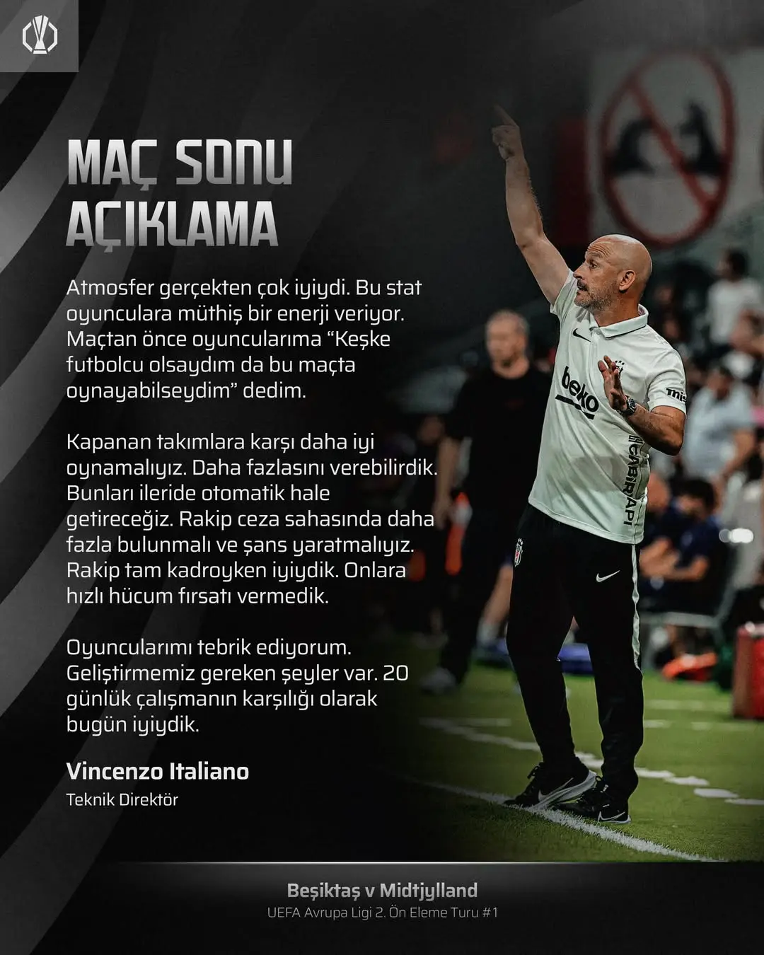 Beşiktaş Teknik Direktörü Vincenzo Italiano Maç Sonunda Açıklamalarda Bulundu