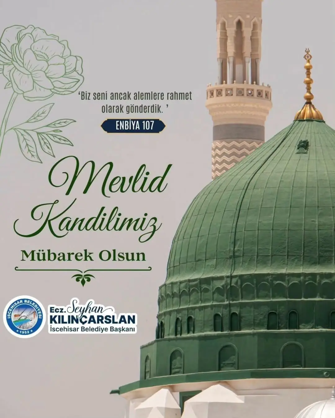 İscehisar Belediye Başkanı Seyhan Kılınçarslan'dan Mevlid Kandili Mesajı